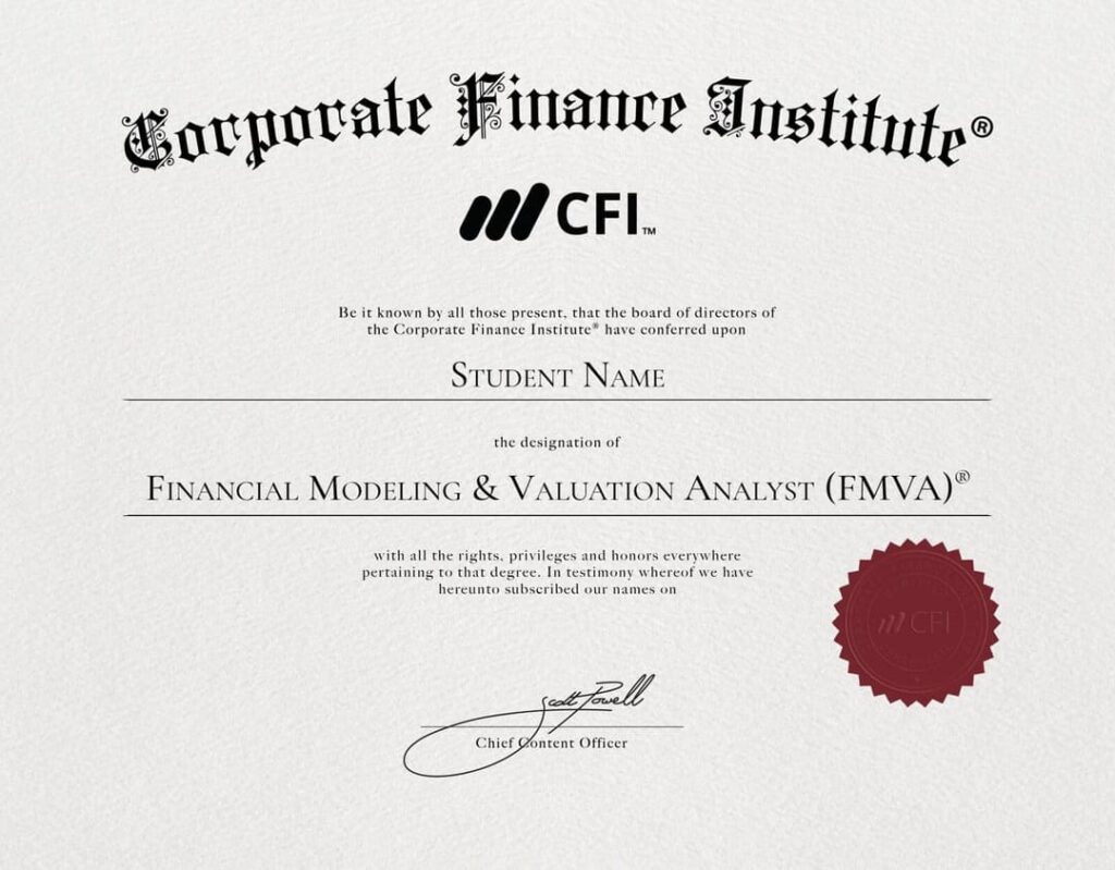 FMVA CFI سرٹیفکیٹ کیسا لگتا ہے۔