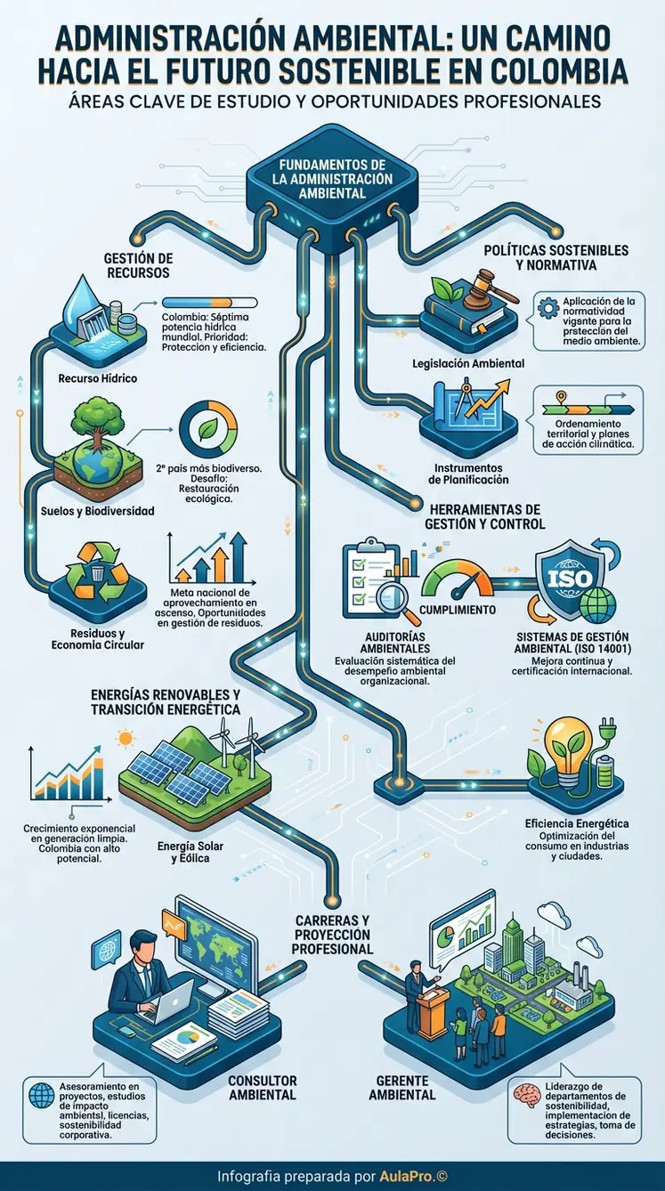 Dónde estudiar Administración Ambiental en colombia (2026): mejores universidades, precios y duración Infografía detallada sobre Administración Ambiental