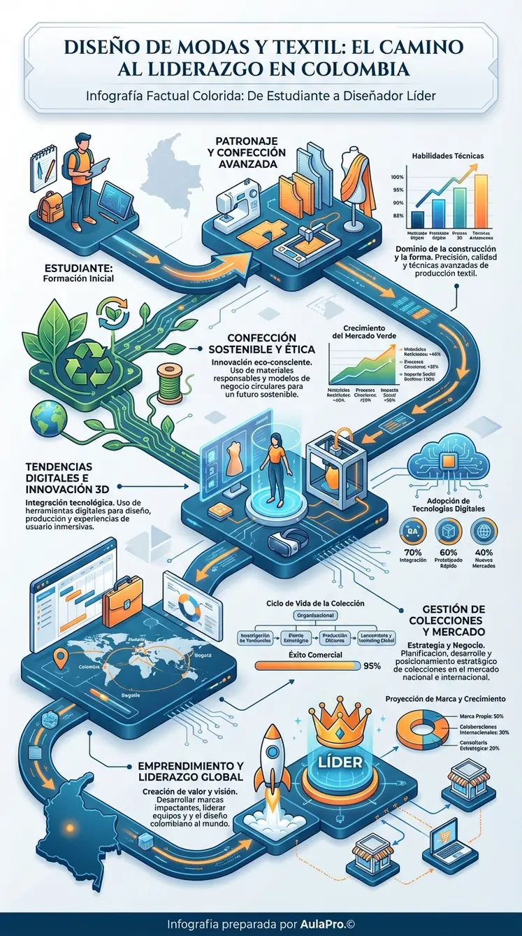 Infografía detallada sobre Diseño de Modas y Textil