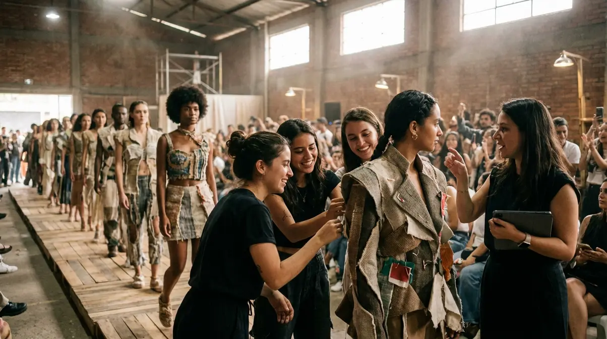 Estudiantes y profesionales en un evento de Diseño de Modas y Textil en Colombia.