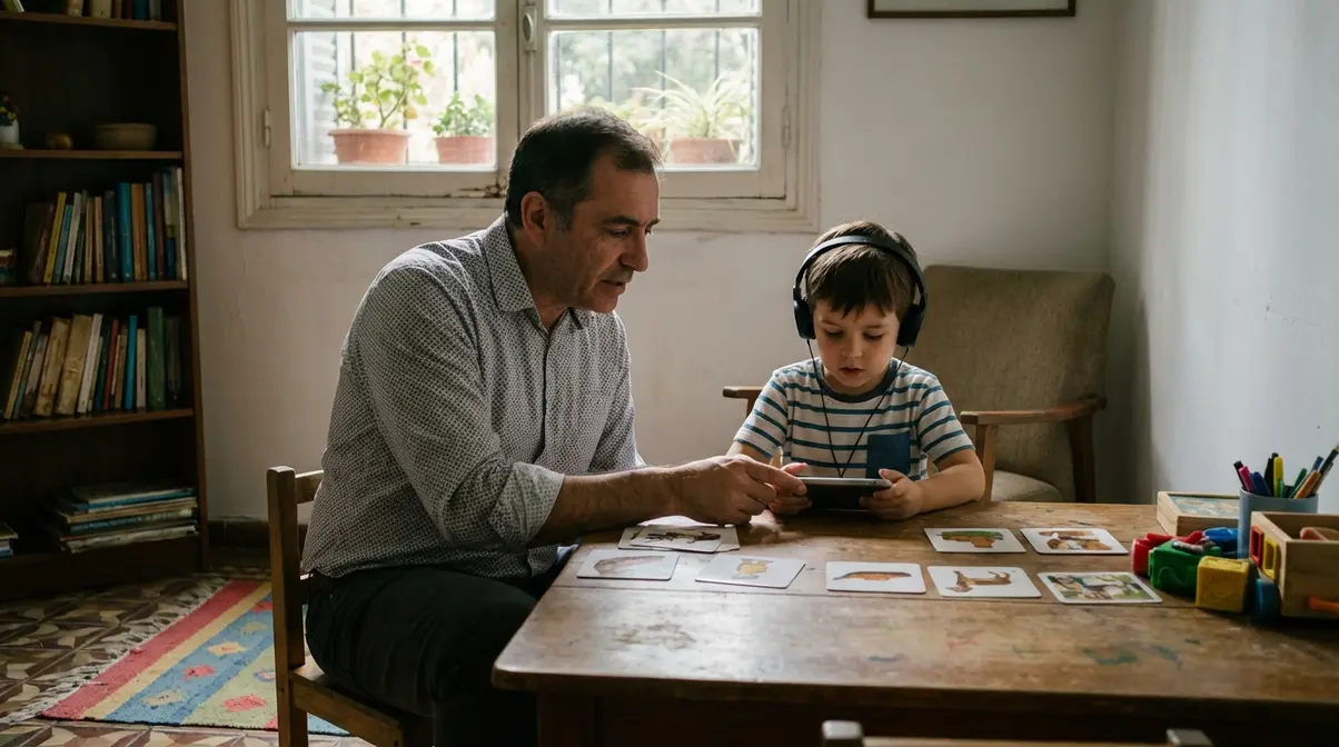 Profesional de Fonoaudiología trabajando con un paciente en un entorno clínico en Colombia.