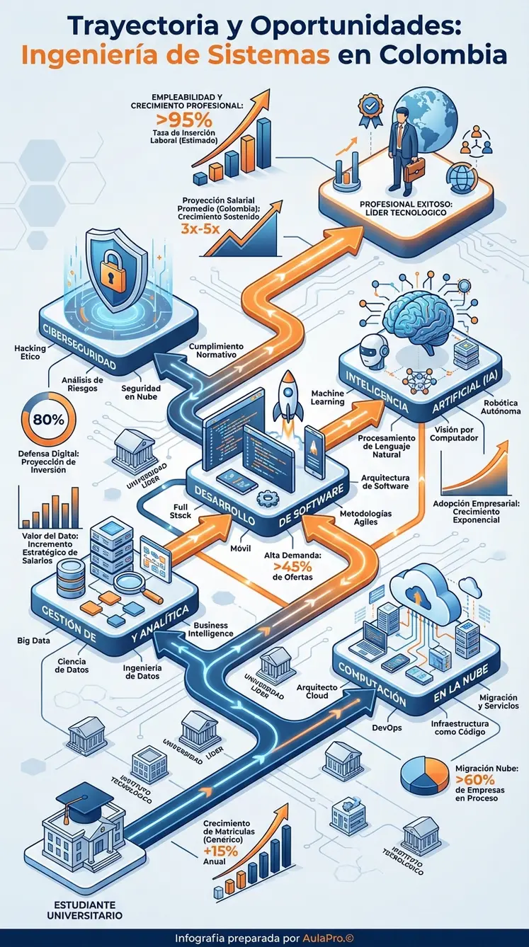 Dónde estudiar Ingeniería de Sistemas en colombia (2026): mejores universidades, precios y duración Infografía detallada sobre Ingeniería de Sistemas