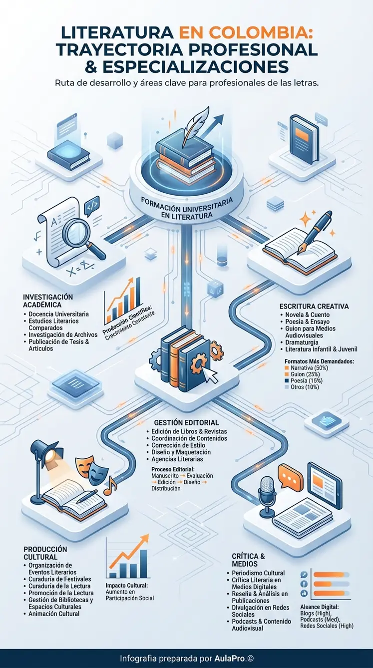 Dónde estudiar Literatura en colombia (2026): mejores universidades, precios y duración Infografía detallada sobre Literatura