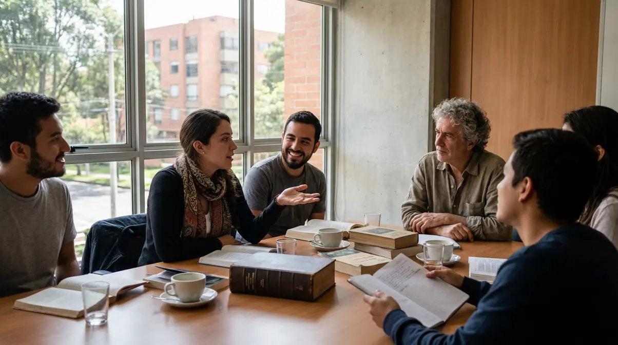 Dónde estudiar Literatura en colombia (2026): mejores universidades, precios y duración Estudiantes de Literatura analizando textos en una universidad colombiana