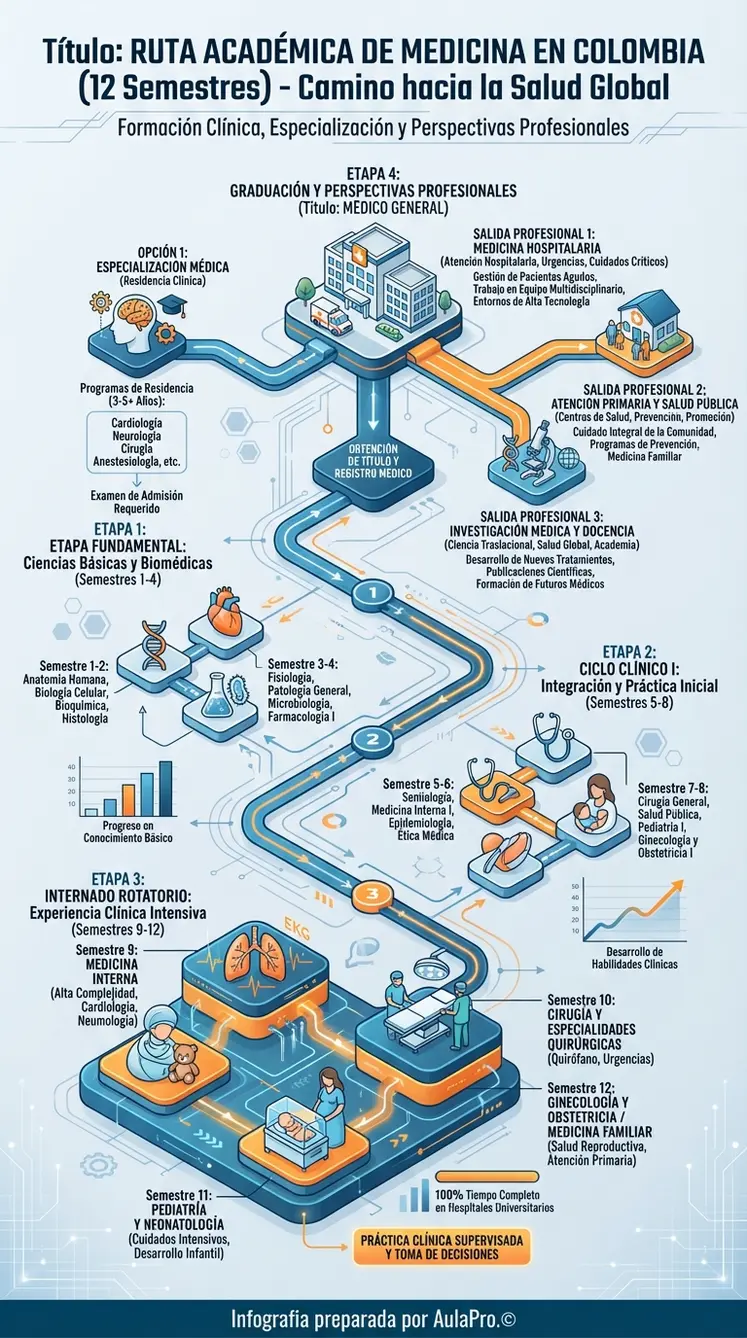 Dónde estudiar Medicina en colombia (2026): mejores universidades, precios y duración Infografía detallada sobre Medicina