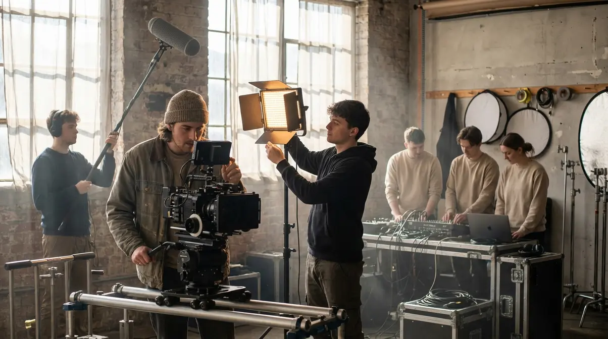 Estudiantes de Cine y Televisón trabajando en un proyecto audiovisual.