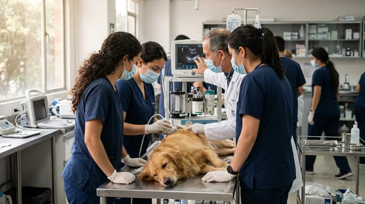 Estudiantes de Medicina Veterinaria en Colombia realizando prácticas clínicas