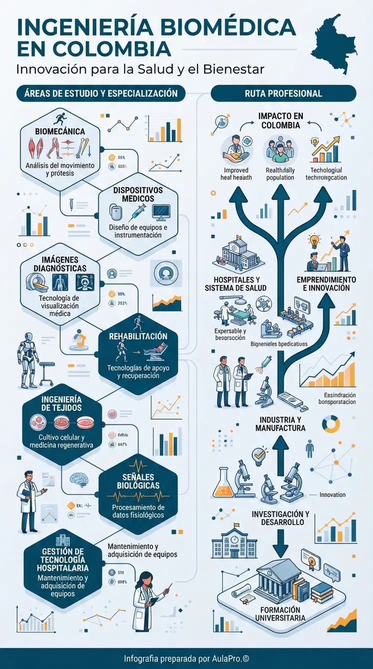 Dónde estudiar Ingeniería Biomédica en colombia (2026): mejores universidades, precios y duración Infografía detallada sobre Ingeniería Biomédica