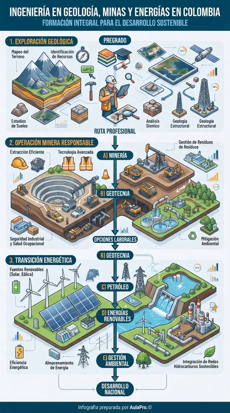 Infografía detallada sobre Ingeniería en Geología, Minas y Energías